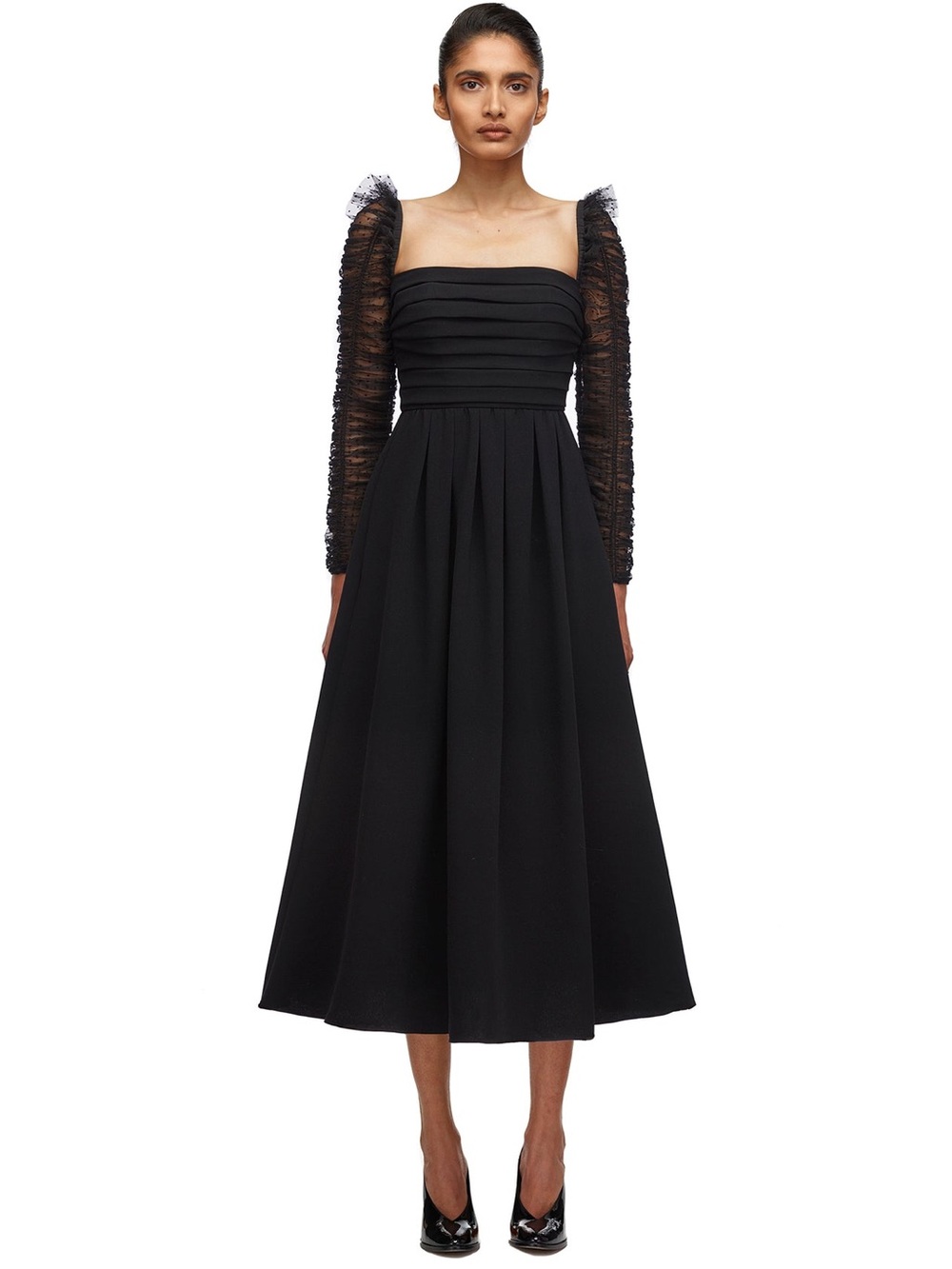 Self-Portrait Crepe Dot Mesh Sleeved Midi Dress Sz. 12